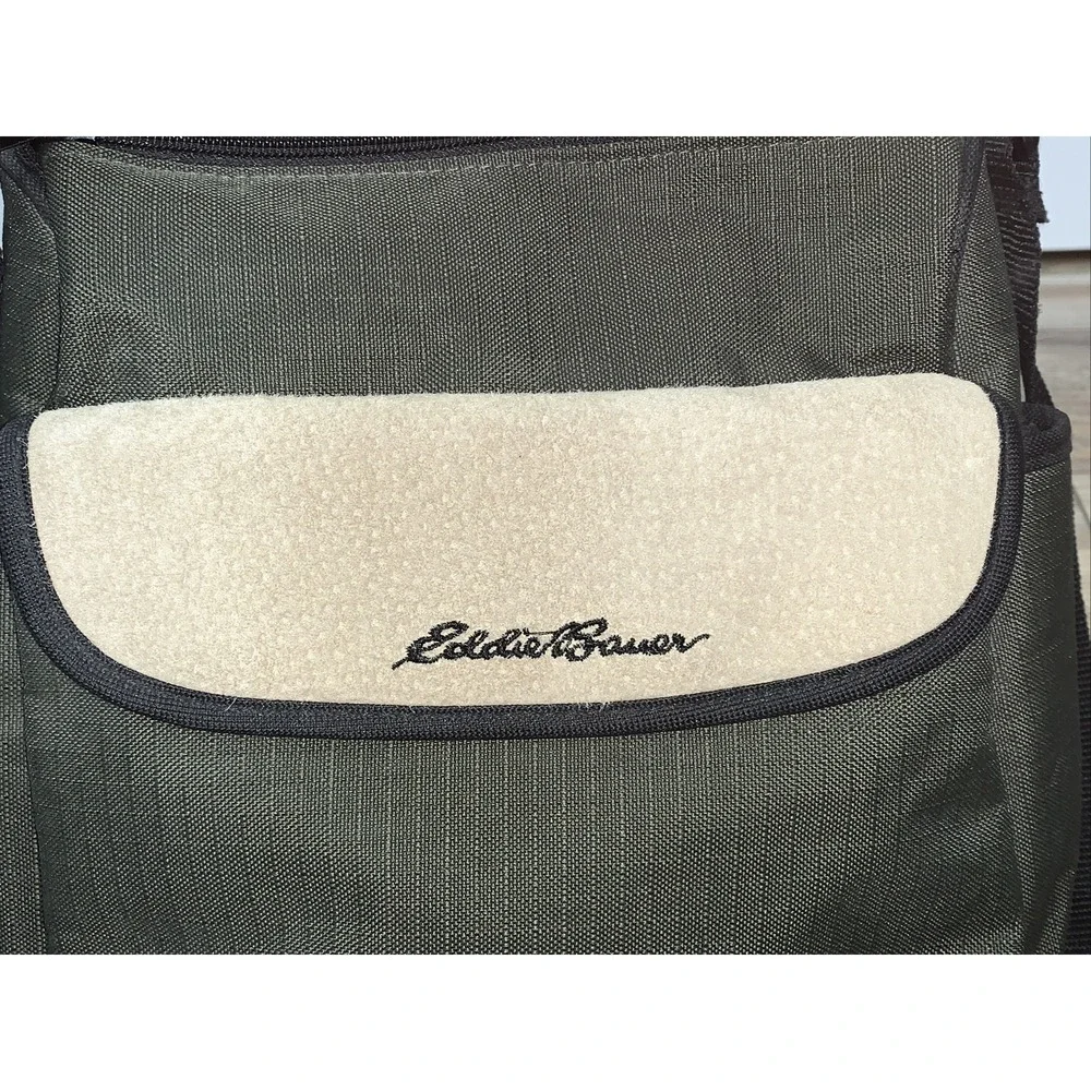 Vintage Eddie Bauer Canvas Messenger Bag Crossbody Travel Satchel Blue and Beige